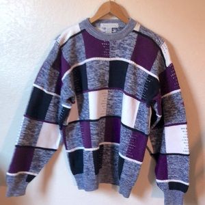 IZod Club men’s sweater; multi color including purple, black, white; 100% cotton